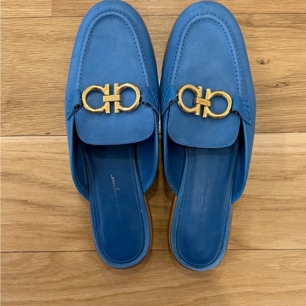 Salvatore Ferragamo Blue Viggio Mules
